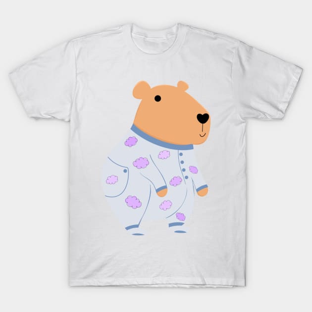 Cute Capybara In Rainbow And Cloud Pajama Jumpsuit T-Shirt by The Pretty Hippo Company